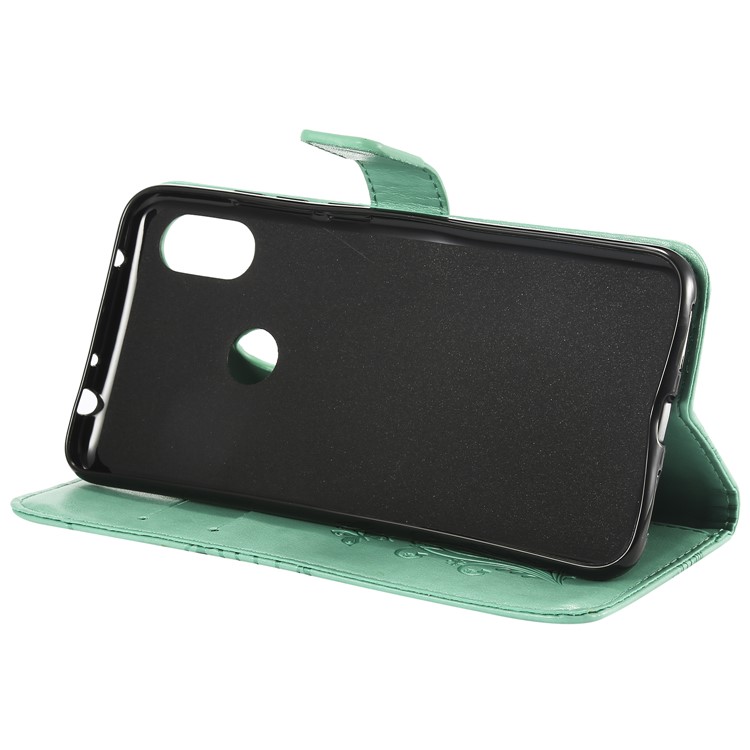 Imprint Butterfly Magnetic Leather Stand Case for Xiaomi Redmi Note 6 Pro - Cyan-5