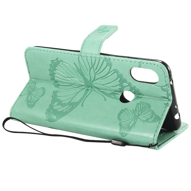 Imprint Butterfly Magnetic Leather Stand Case for Xiaomi Redmi Note 6 Pro - Cyan-6