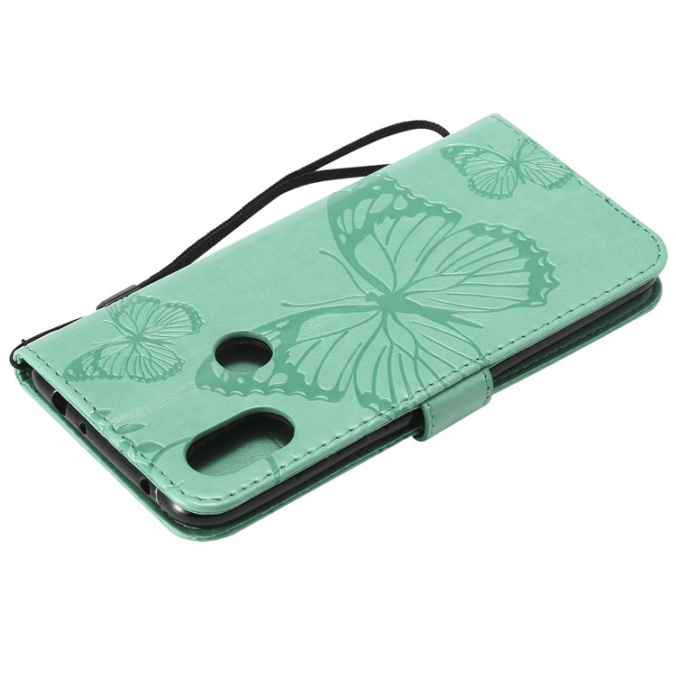 Imprint Butterfly Magnetic Leather Stand Case for Xiaomi Redmi Note 6 Pro - Cyan-8