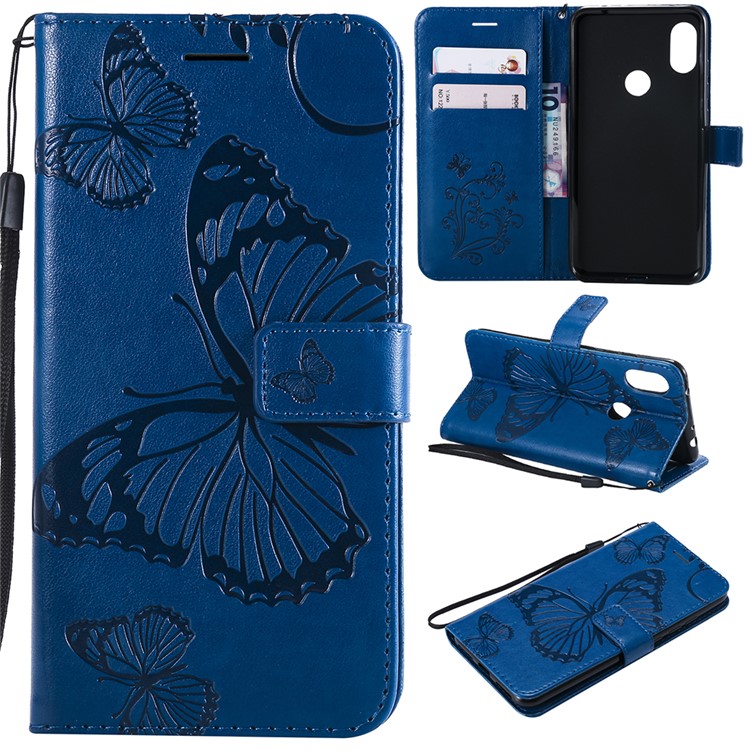 Imprint Butterfly Magnetic Leather Stand Cover for Xiaomi Redmi Note 6 Pro - Blue-1