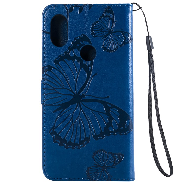 Imprint Butterfly Magnetic Leather Stand Cover for Xiaomi Redmi Note 6 Pro - Blue-3