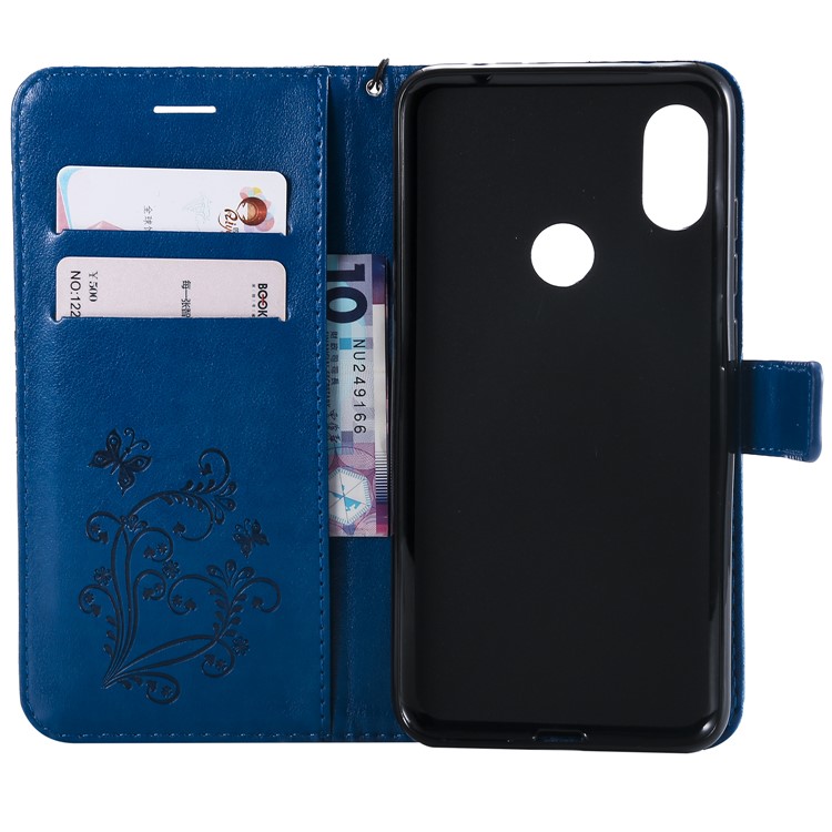 Imprint Butterfly Magnetic Leather Stand Cover for Xiaomi Redmi Note 6 Pro - Blue-4