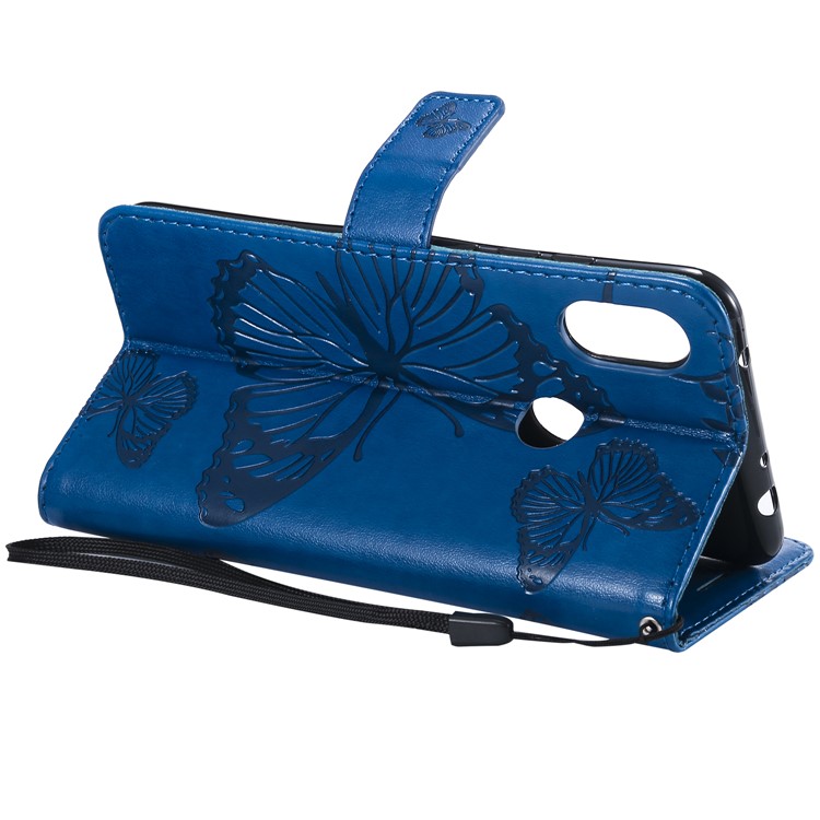Imprint Butterfly Magnetic Leather Stand Cover for Xiaomi Redmi Note 6 Pro - Blue-5