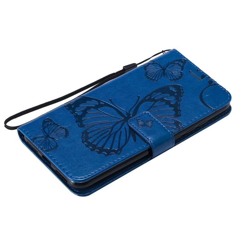 Imprint Butterfly Magnetic Leather Stand Cover for Xiaomi Redmi Note 6 Pro - Blue-7
