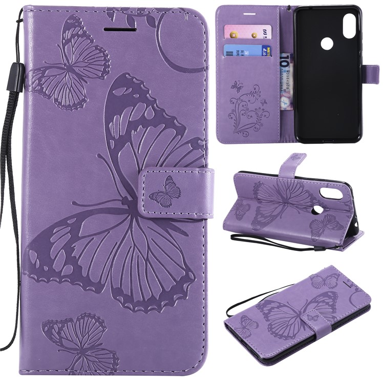 Imprint Butterfly Mobile Phone Leather Wallet Case for Xiaomi Redmi Note 6 Pro - Purple-1