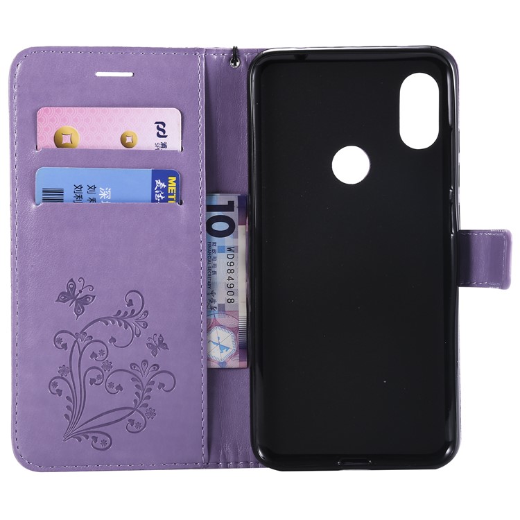 Imprint Butterfly Mobile Phone Leather Wallet Case for Xiaomi Redmi Note 6 Pro - Purple-4