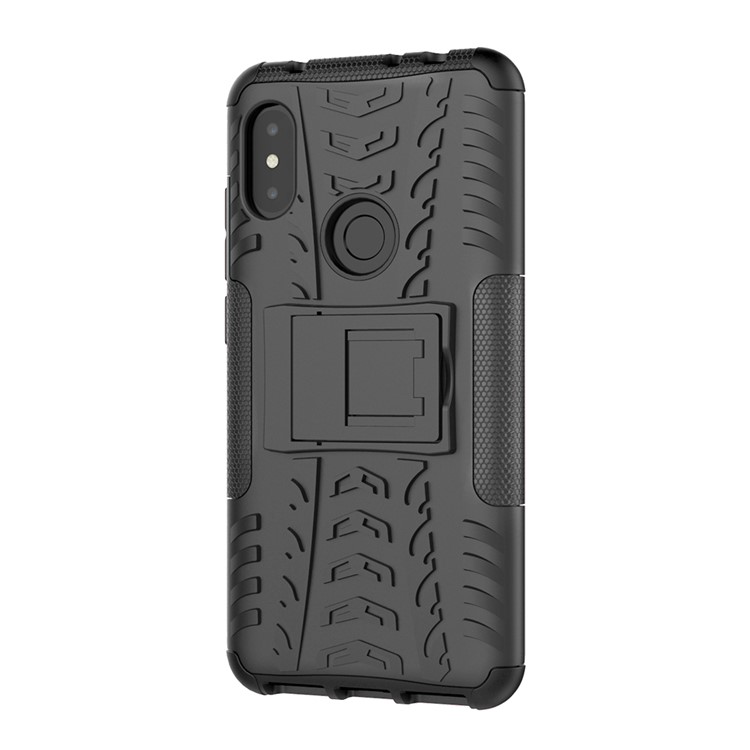 Shell Híbrido De Padrão De Pneu Antiderrapante Com Kickstand Para Xiaomi Redmi Nota 6 Pro - Preto