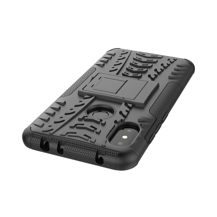 Anti-slip Tyre Pattern Hybrid Shell with Kickstand for Xiaomi Redmi Note 6 Pro - Black-6