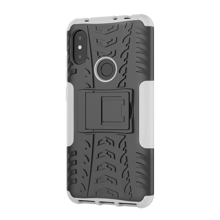 Anti-slip Tyre Pattern Hybrid Mobile Phone Cover with Kickstand for Xiaomi Redmi Note 6 Pro - White-2