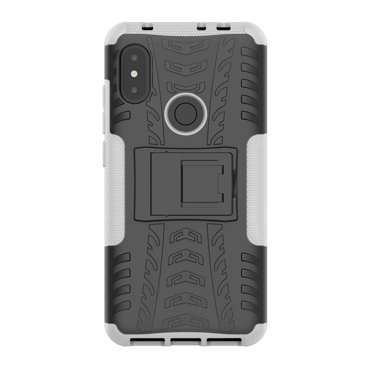 Anti-slip Tyre Pattern Hybrid Mobile Phone Cover with Kickstand for Xiaomi Redmi Note 6 Pro - White-3