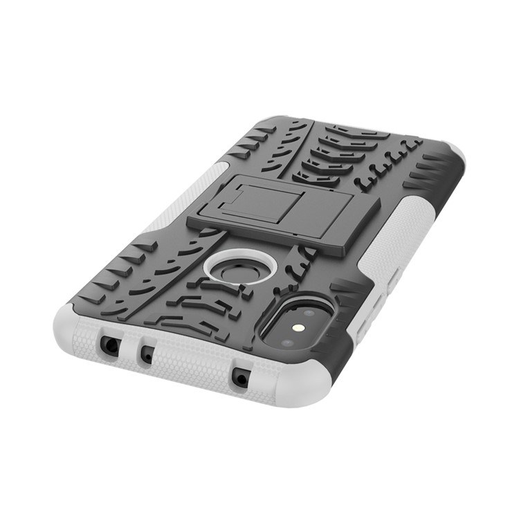 Anti-slip Tyre Pattern Hybrid Mobile Phone Cover with Kickstand for Xiaomi Redmi Note 6 Pro - White-5