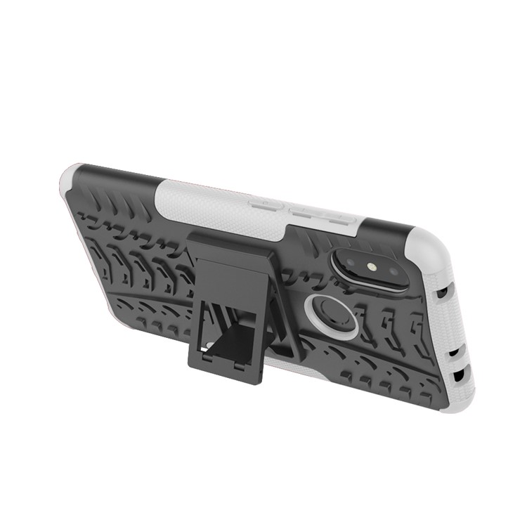 Anti-slip Tyre Pattern Hybrid Mobile Phone Cover with Kickstand for Xiaomi Redmi Note 6 Pro - White-6