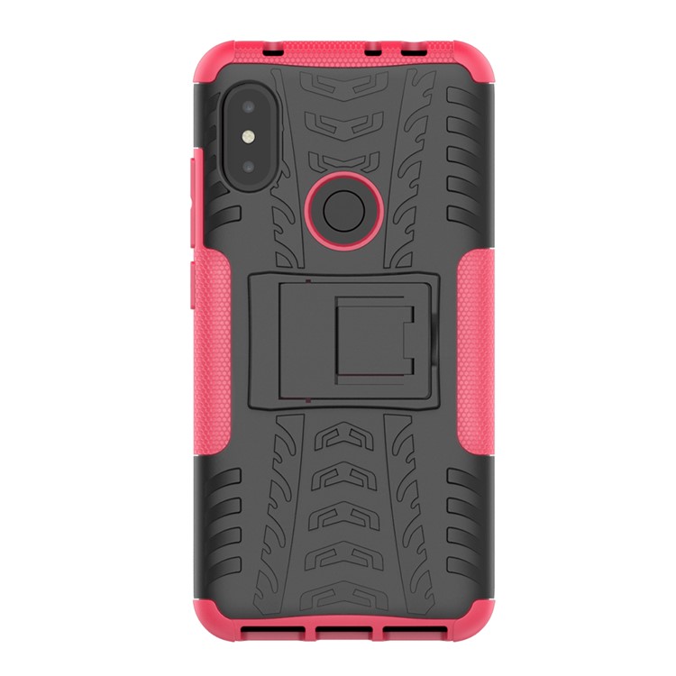 Anti-slip Tyre Pattern PC TPU Combo Case with Kickstand for Xiaomi Redmi Note 6 Pro - Rose-4