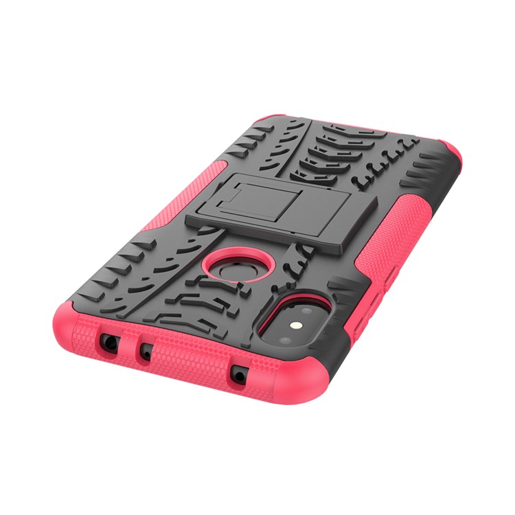 Anti-slip Tyre Pattern PC TPU Combo Case with Kickstand for Xiaomi Redmi Note 6 Pro - Rose-6