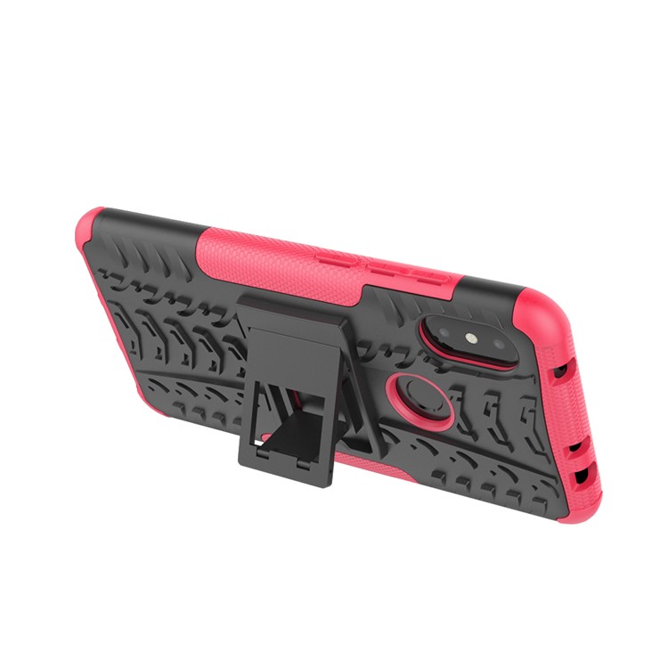 Anti-slip Tyre Pattern PC TPU Combo Case with Kickstand for Xiaomi Redmi Note 6 Pro - Rose-7