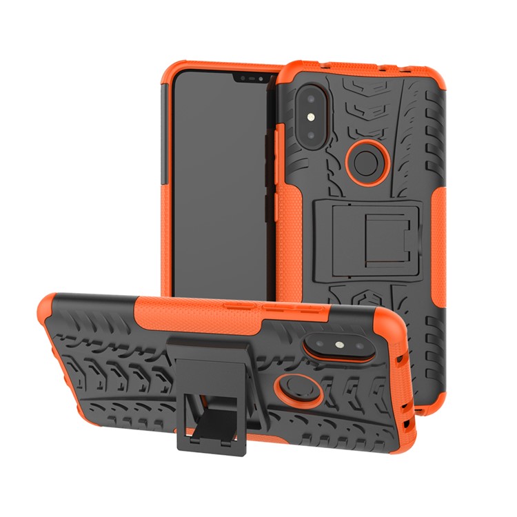 Anti-slip Tyre Pattern PC TPU Combo Mobile Shell with Kickstand for Xiaomi Redmi Note 6 Pro - Orange-1