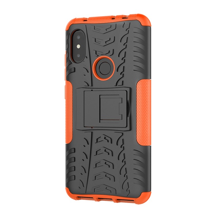 Anti-slip Tyre Pattern PC TPU Combo Mobile Shell with Kickstand for Xiaomi Redmi Note 6 Pro - Orange-2