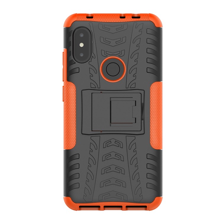 Anti-slip Tyre Pattern PC TPU Combo Mobile Shell with Kickstand for Xiaomi Redmi Note 6 Pro - Orange-4