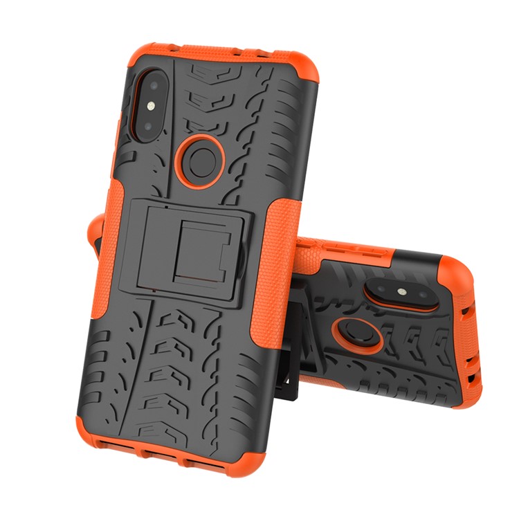 Anti-slip Tyre Pattern PC TPU Combo Mobile Shell with Kickstand for Xiaomi Redmi Note 6 Pro - Orange-5