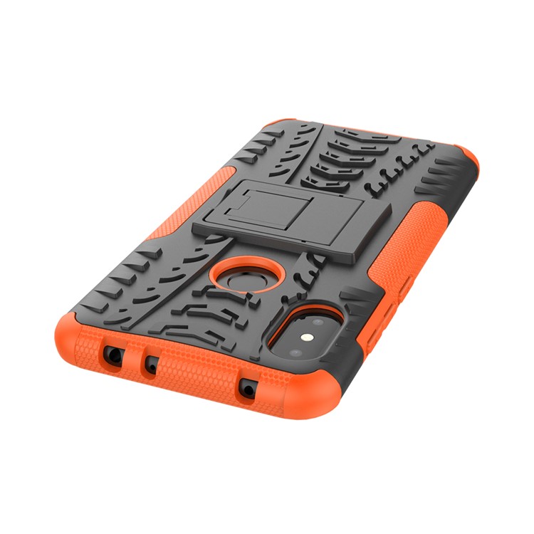 Anti-slip Tyre Pattern PC TPU Combo Mobile Shell with Kickstand for Xiaomi Redmi Note 6 Pro - Orange-6