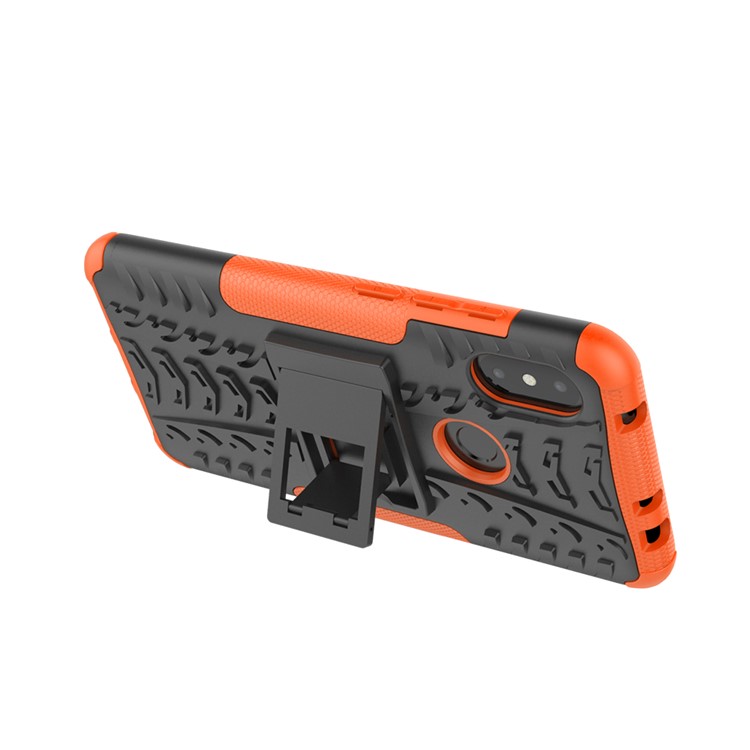 Anti-slip Tyre Pattern PC TPU Combo Mobile Shell with Kickstand for Xiaomi Redmi Note 6 Pro - Orange-7