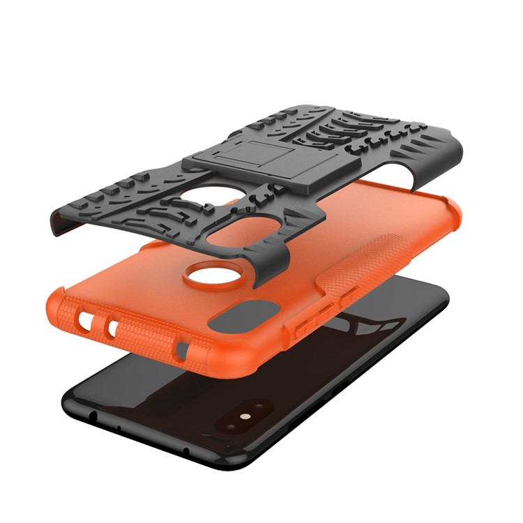 Anti-slip Tyre Pattern PC TPU Combo Mobile Shell with Kickstand for Xiaomi Redmi Note 6 Pro - Orange-8