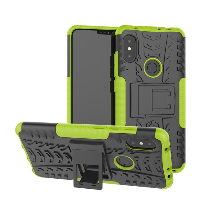 Anti-slip Tyre Pattern Hybrid Back Cover with Kickstand for Xiaomi Redmi Note 6 Pro - Green-1
