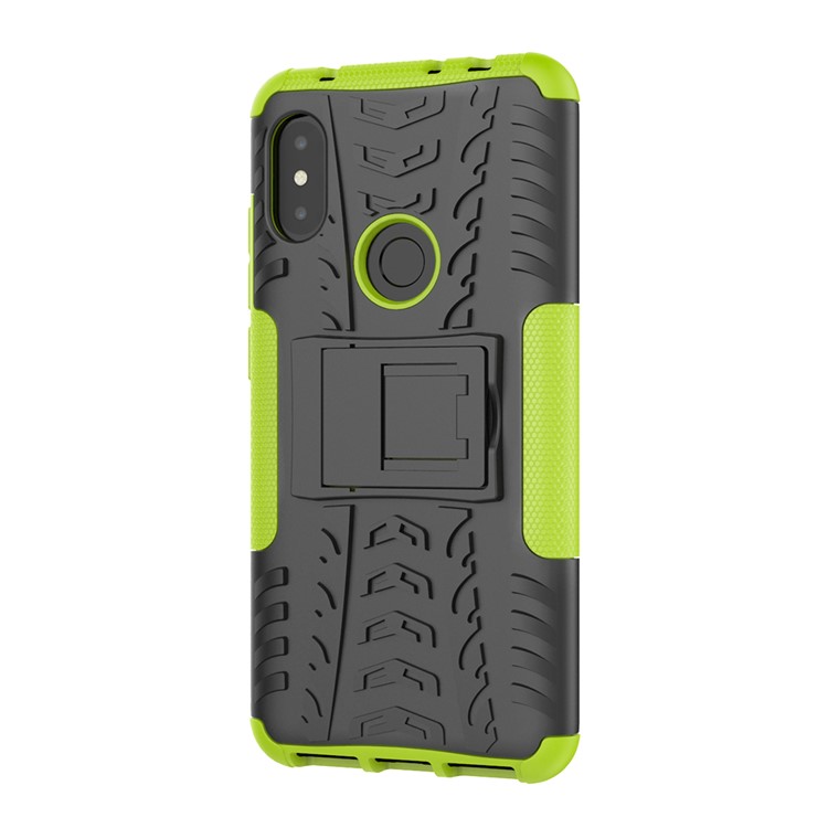Anti-slip Tyre Pattern Hybrid Back Cover with Kickstand for Xiaomi Redmi Note 6 Pro - Green-2