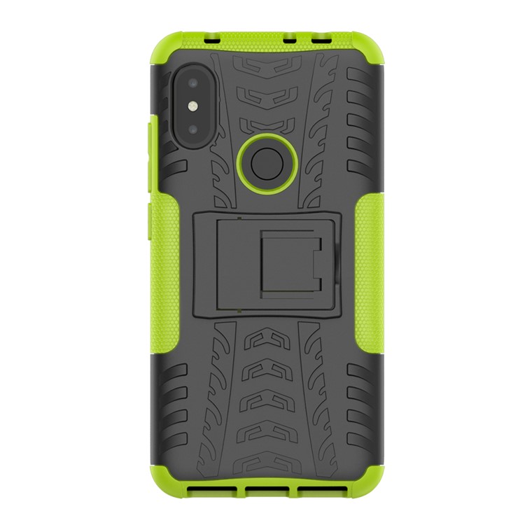 Anti-slip Tyre Pattern Hybrid Back Cover with Kickstand for Xiaomi Redmi Note 6 Pro - Green-4