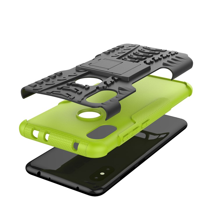 Anti-slip Tyre Pattern Hybrid Back Cover with Kickstand for Xiaomi Redmi Note 6 Pro - Green-5