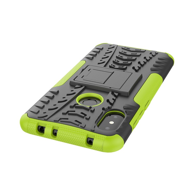 Anti-slip Tyre Pattern Hybrid Back Cover with Kickstand for Xiaomi Redmi Note 6 Pro - Green-6