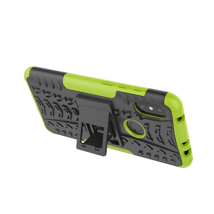 Anti-slip Tyre Pattern Hybrid Back Cover with Kickstand for Xiaomi Redmi Note 6 Pro - Green-7