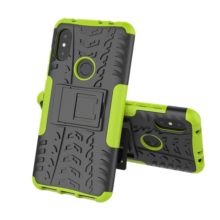 Anti-slip Tyre Pattern Hybrid Back Cover with Kickstand for Xiaomi Redmi Note 6 Pro - Green-8