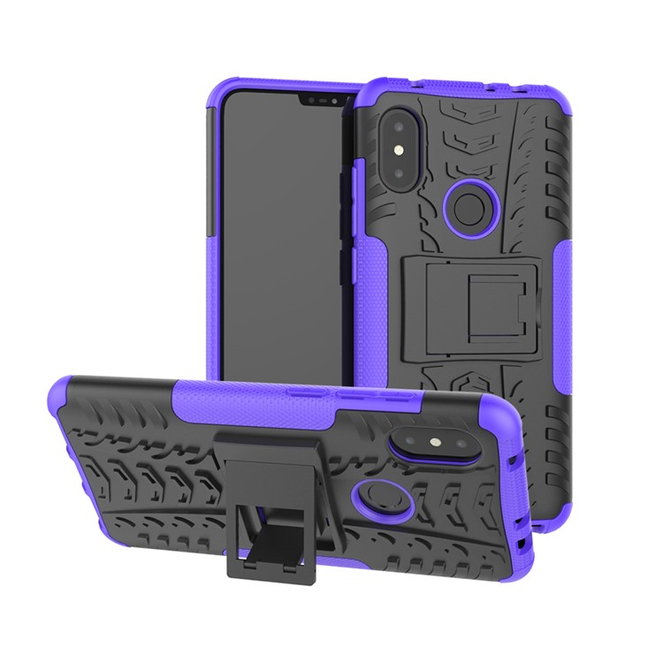 Anti-slip Tyre Pattern Hybrid Back Shell with Kickstand for Xiaomi Redmi Note 6 Pro - Purple-1