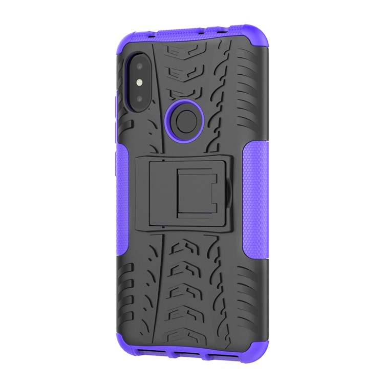 Anti-slip Tyre Pattern Hybrid Back Shell with Kickstand for Xiaomi Redmi Note 6 Pro - Purple-2
