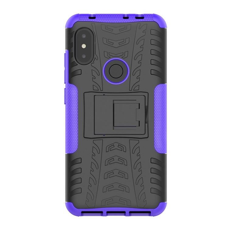 Anti-slip Tyre Pattern Hybrid Back Shell with Kickstand for Xiaomi Redmi Note 6 Pro - Purple-4