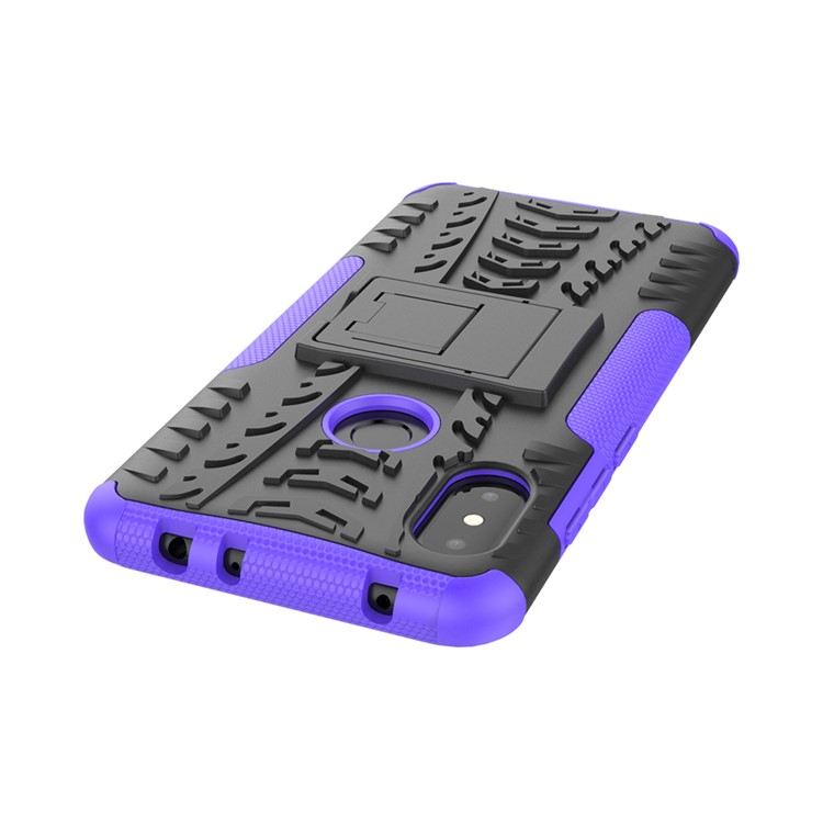 Anti-slip Tyre Pattern Hybrid Back Shell with Kickstand for Xiaomi Redmi Note 6 Pro - Purple-5