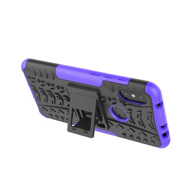 Anti-slip Tyre Pattern Hybrid Back Shell with Kickstand for Xiaomi Redmi Note 6 Pro - Purple-6