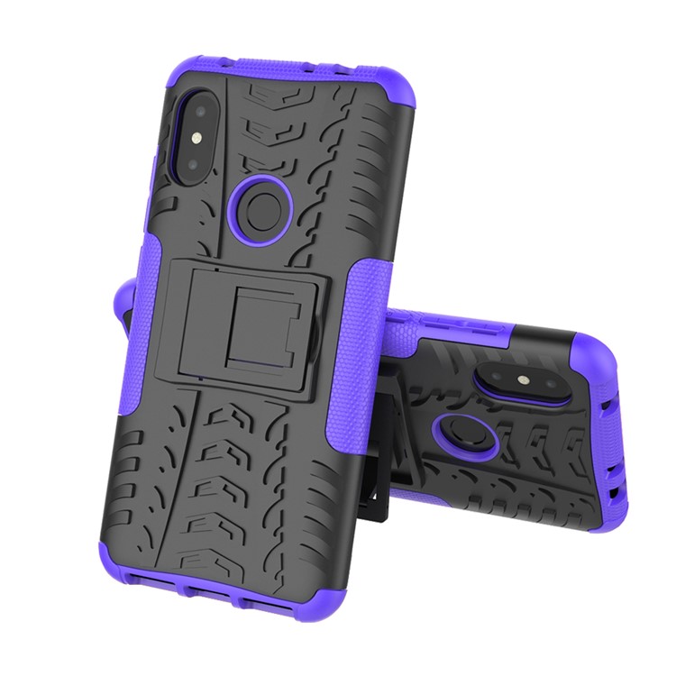 Anti-slip Tyre Pattern Hybrid Back Shell with Kickstand for Xiaomi Redmi Note 6 Pro - Purple-7