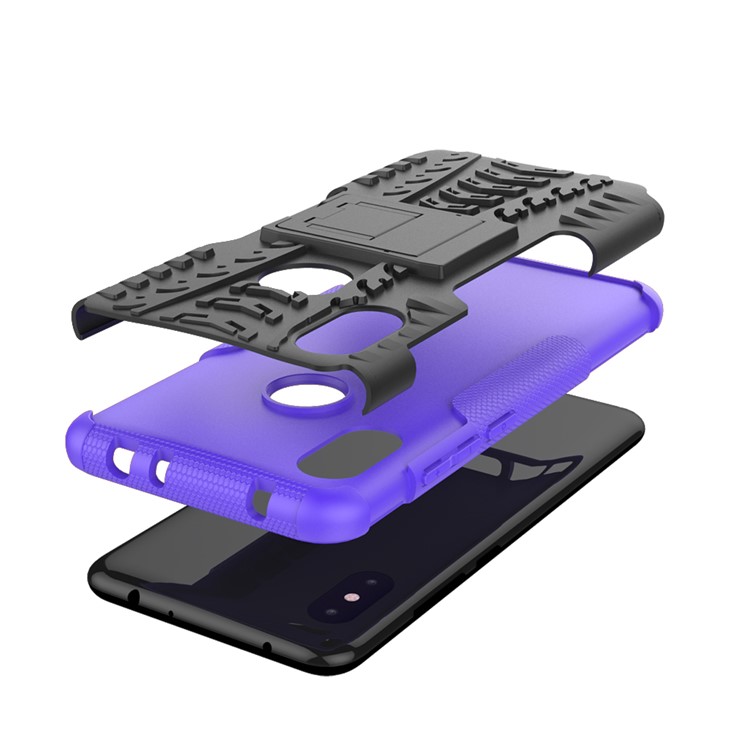 Anti-slip Tyre Pattern Hybrid Back Shell with Kickstand for Xiaomi Redmi Note 6 Pro - Purple-8