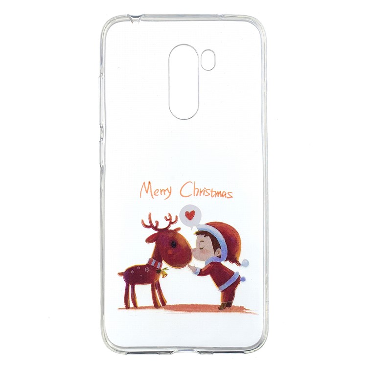 Pattern Printing Christmas Series TPU Back Case for Xiaomi Pocophone F1 / Poco F1 in India - Reindeer and Boy-1