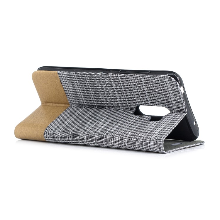 Bi-color Canvas Leather Card Holder Stand Shell for Xiaomi Pocophone F1 / Poco F1 (India) - Light Grey-3