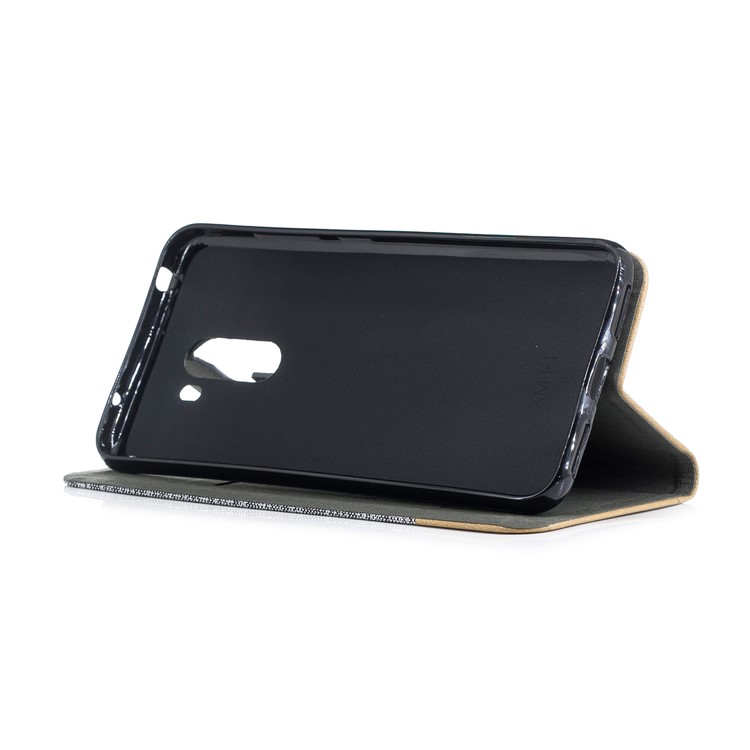 Bi-color Canvas Leather Card Holder Stand Shell for Xiaomi Pocophone F1 / Poco F1 (India) - Light Grey-4