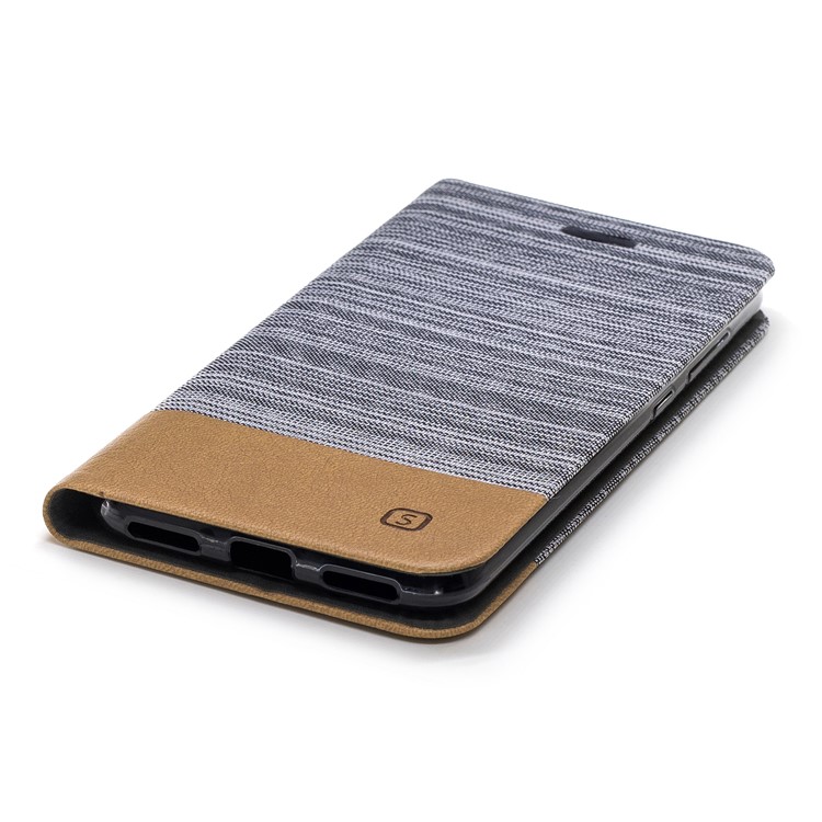 Bi-color Canvas Leather Card Holder Stand Shell for Xiaomi Pocophone F1 / Poco F1 (India) - Light Grey-5