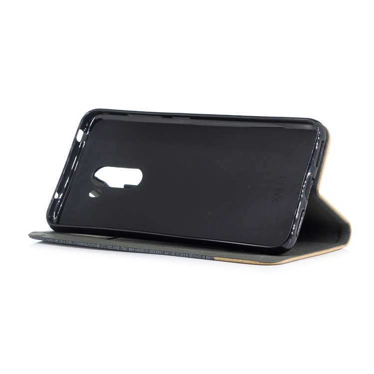 Bi-color Canvas Leather Card Holder Stand Casing for Xiaomi Pocophone F1 / Poco F1 (India) - Coffee-4