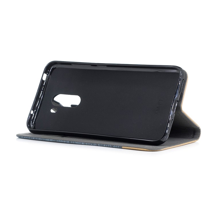 Bi-color Canvas Leather Card Holder Stand Cellphone Case for Xiaomi Pocophone F1 / Poco F1 (India) - Baby Blue-4