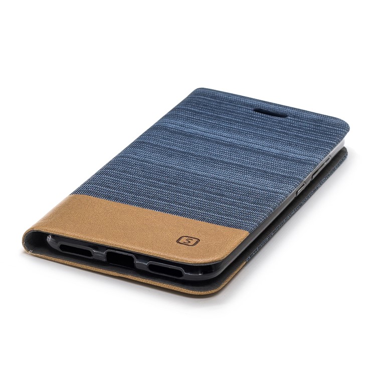 Bi-color Canvas Leather Card Holder Stand Cellphone Case for Xiaomi Pocophone F1 / Poco F1 (India) - Baby Blue-5