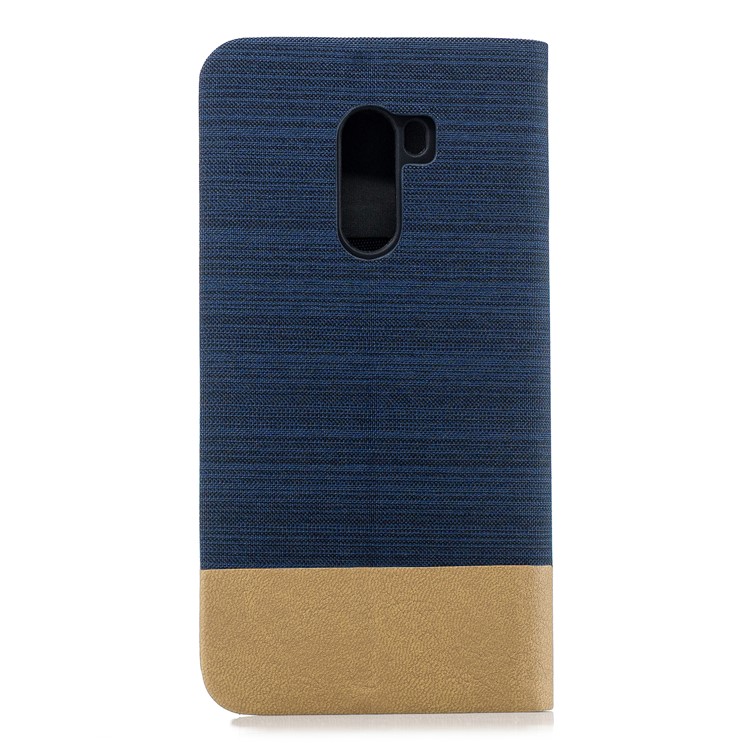 Bi-color Canvas Leather Card Holder Stand Flip Case for Xiaomi Pocophone F1 / Poco F1 (India) - Dark Blue-2