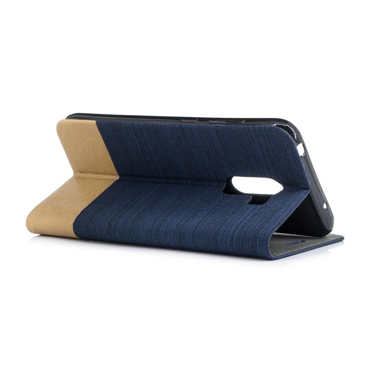 Bi-color Canvas Leather Card Holder Stand Flip Case for Xiaomi Pocophone F1 / Poco F1 (India) - Dark Blue-3