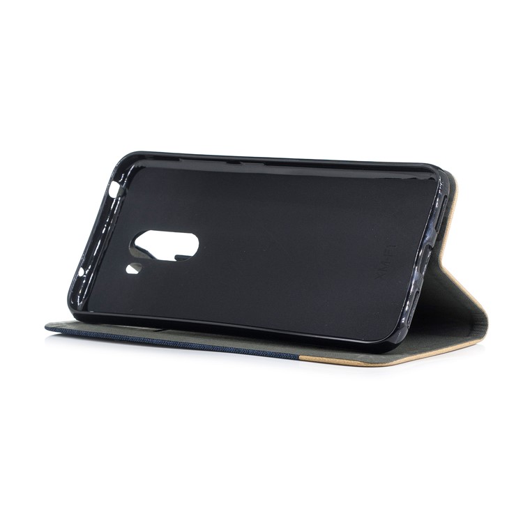Bi-color Canvas Leather Card Holder Stand Flip Case for Xiaomi Pocophone F1 / Poco F1 (India) - Dark Blue-4